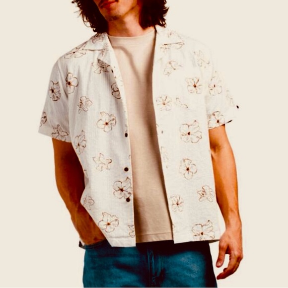 BEN SHERMAN Limestone Brush Floral Print Seersucker Shirt Size M - Picture 1 of 7